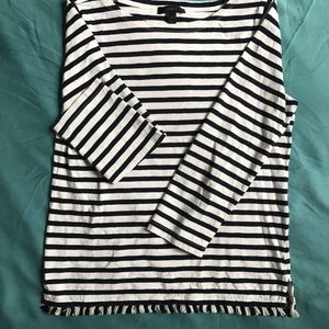 J Crew Striped 3/4 Shirt with Fringe Detail